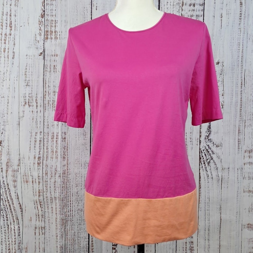 TSE M Pink Peach Colorblock Cotton‎ Short Sleeve T-Shirt Top Chic Artsy Mod